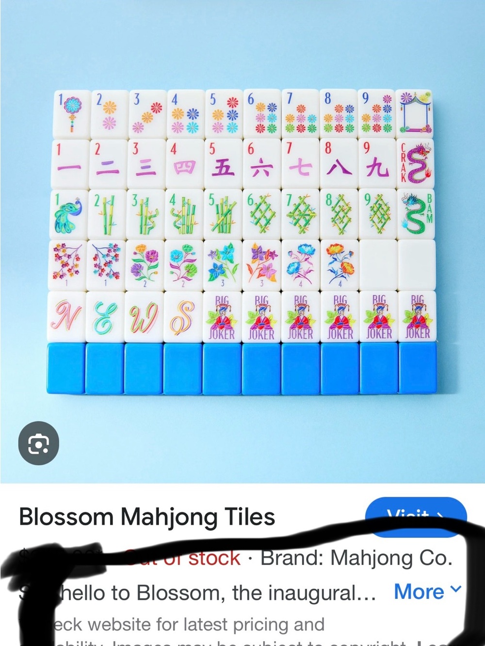 Mahjong Co NEW Blossom Mahjong Tile Set — White & Blue Floral Tiles